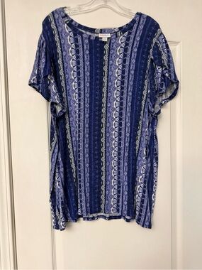 LuLaRoe Blue Striped Scoop Neck Short Sleeve Top